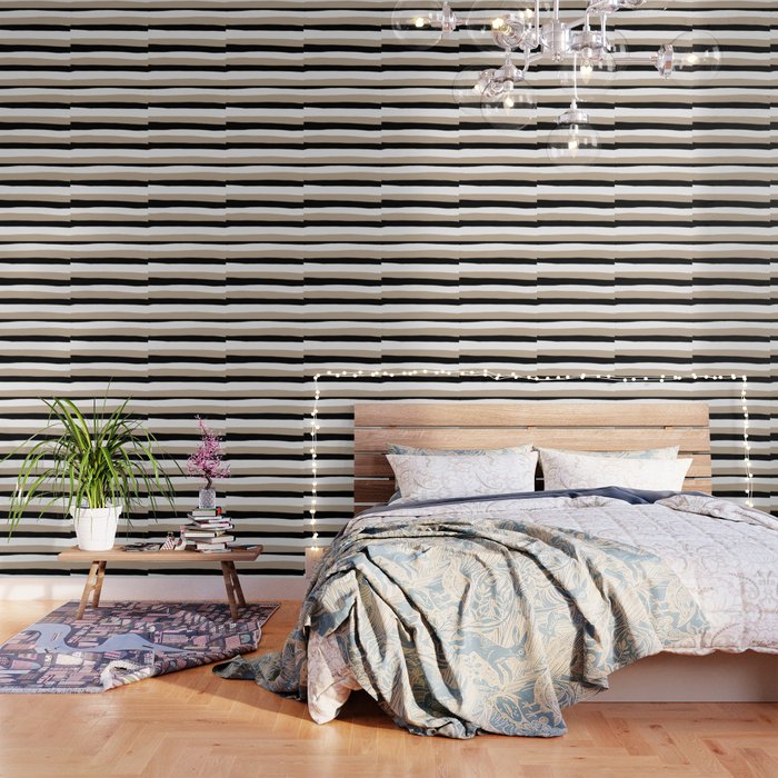 Uneven Stripes - Taupe, Black and White Wallpaper Gallery Image 1