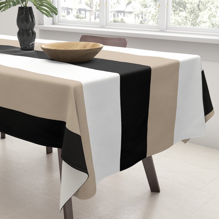 Uneven Stripes - Taupe, Black and White Tablecloth Gallery Image 3
