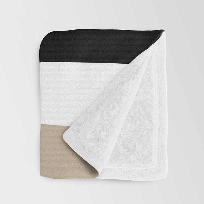 Uneven Stripes - Taupe, Black and White Throw Blanket Gallery Image 3