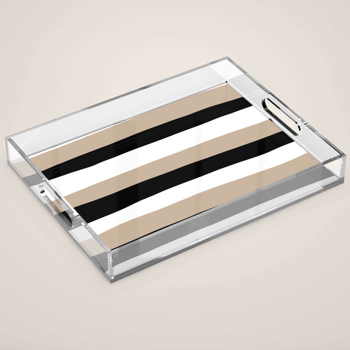 Uneven Stripes - Taupe, Black and White Acrylic Tray Gallery Image 1