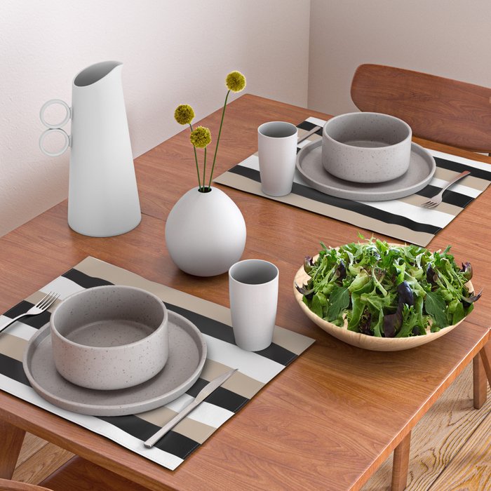 Uneven Stripes - Taupe, Black and White Placemat Gallery Image 2