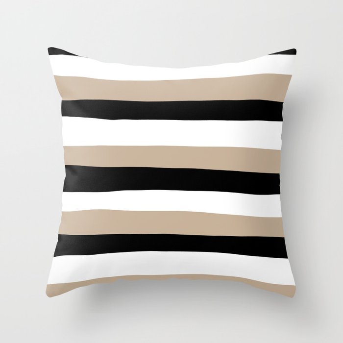 Uneven Stripes - Taupe, Black and White Throw Pillow