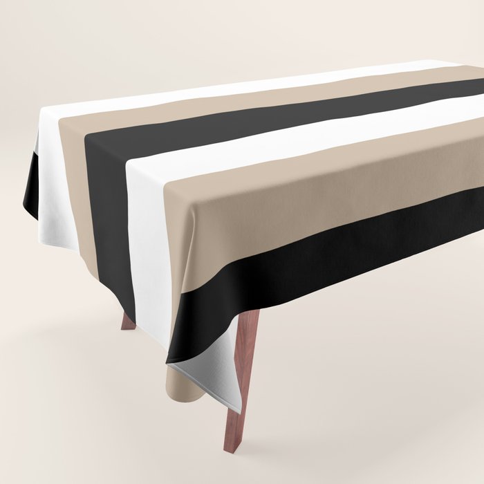 Uneven Stripes - Taupe, Black and White Tablecloth Gallery Image 1