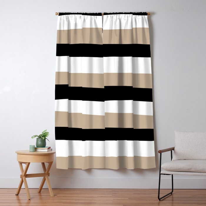 Uneven Stripes - Taupe, Black and White Window Curtain Gallery Image 5