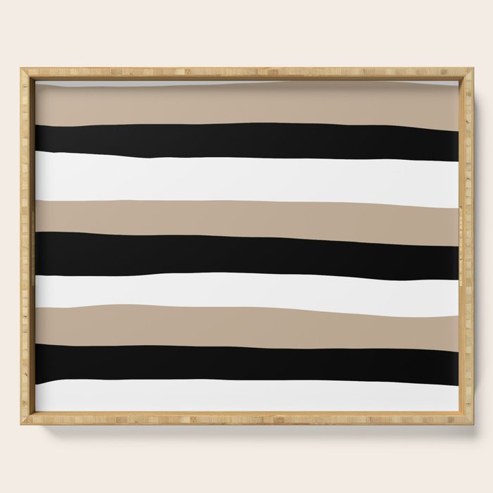 Uneven Stripes - Taupe, Black and White Serving Tray Gallery Image 1