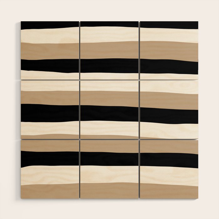 Uneven Stripes - Taupe, Black and White Wood Wall Art Gallery Image 1