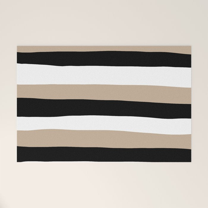Uneven Stripes - Taupe, Black and White Welcome Mat Gallery Image 1