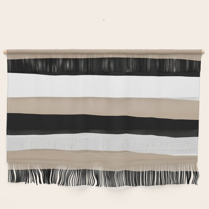 Uneven Stripes - Taupe, Black and White Wall Hanging