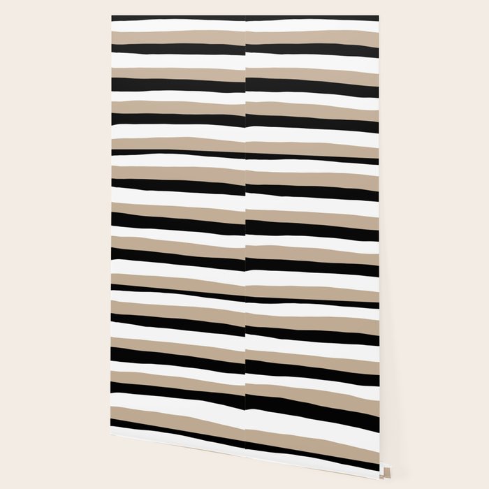 Uneven Stripes - Taupe, Black and White Wallpaper Gallery Image 2