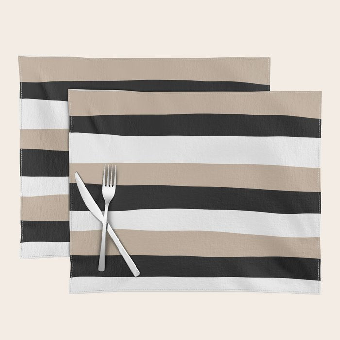 Uneven Stripes - Taupe, Black and White Placemat Gallery Image 1