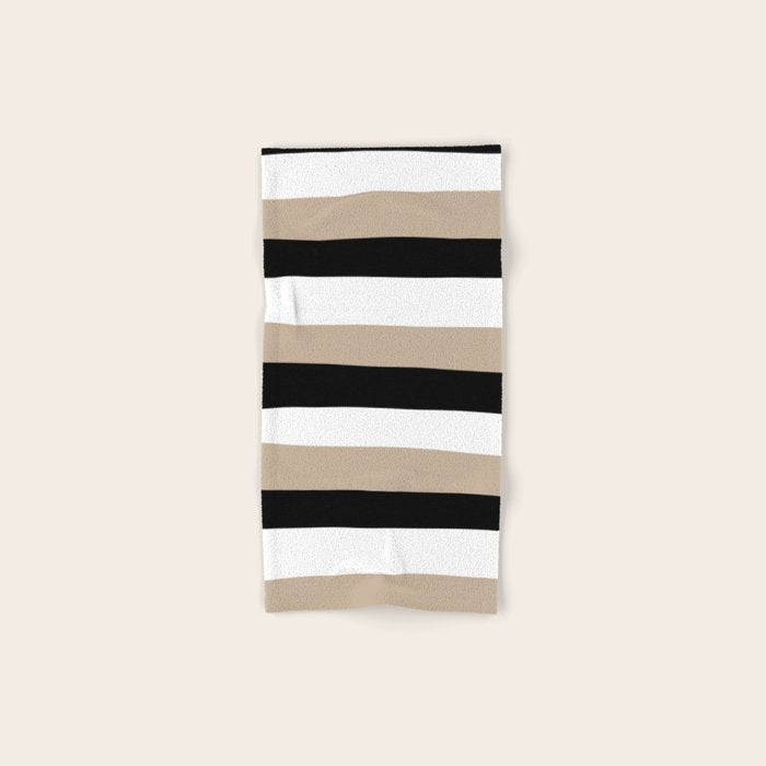 Uneven Stripes - Taupe, Black and White Bath Towel Gallery Image 1