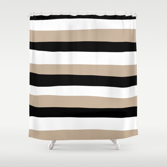 Uneven Stripes - Taupe, Black and White Shower Curtain Gallery Image 1