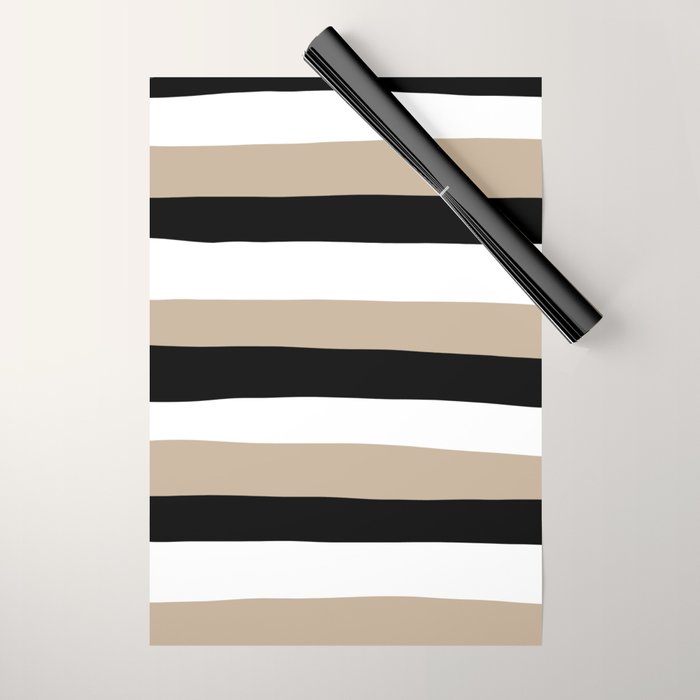 Uneven Stripes - Taupe, Black and White Wrapping Paper Gallery Image 1