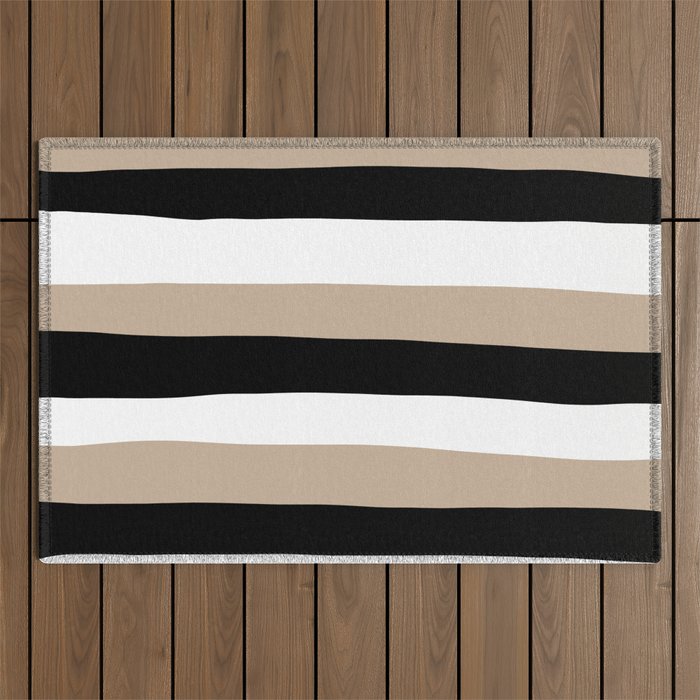 Uneven Stripes - Taupe, Black and White Outdoor Rug Gallery Image 1