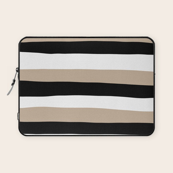 Uneven Stripes - Taupe, Black and White Laptop Sleeve