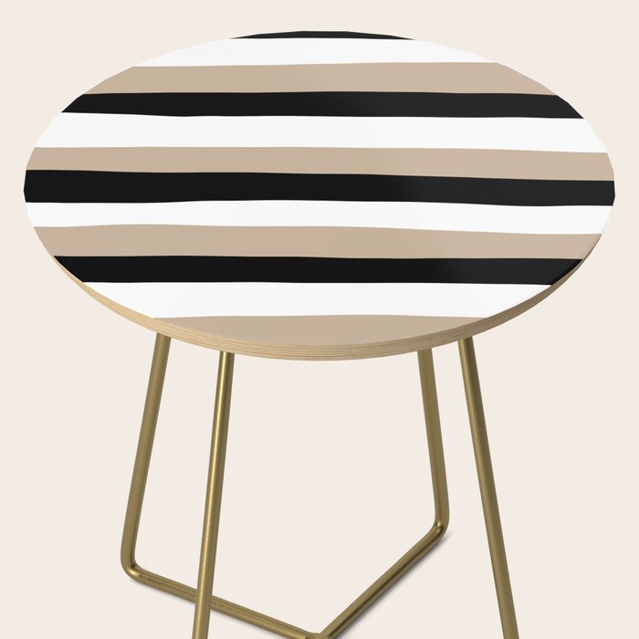 Uneven Stripes - Taupe, Black and White Side Table Gallery Image 2