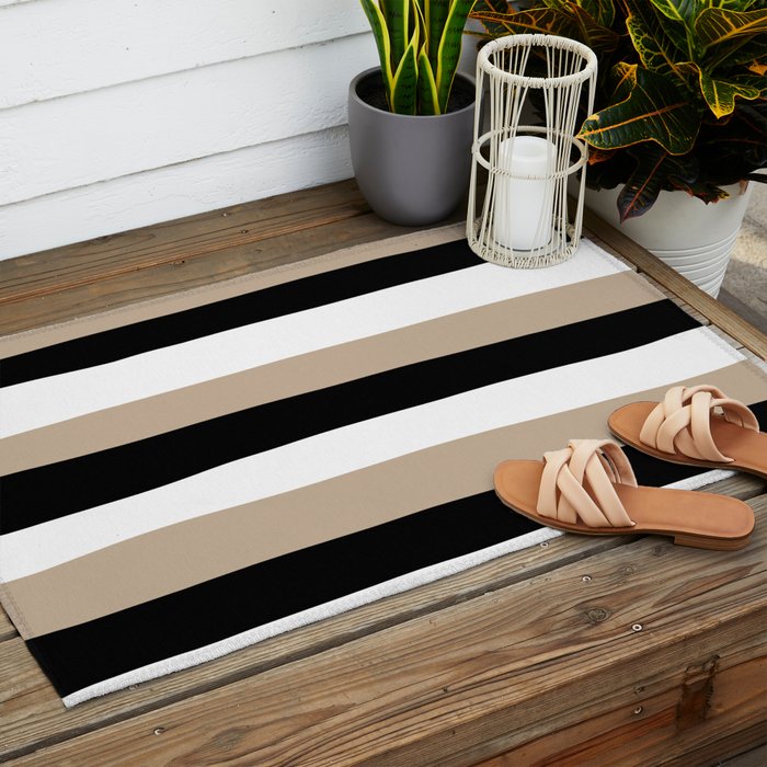 Uneven Stripes - Taupe, Black and White Outdoor Rug Gallery Image 2