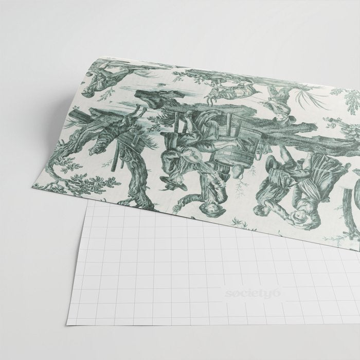 Vintage Green French Toile Landscape Wrapping Paper Gallery Image 2