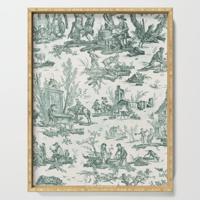 Vintage Green French Toile Landscape Serving Tray Gallery Image 1