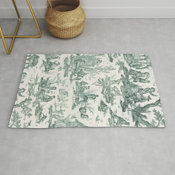 Vintage Green French Toile Landscape Rug Gallery Image 1