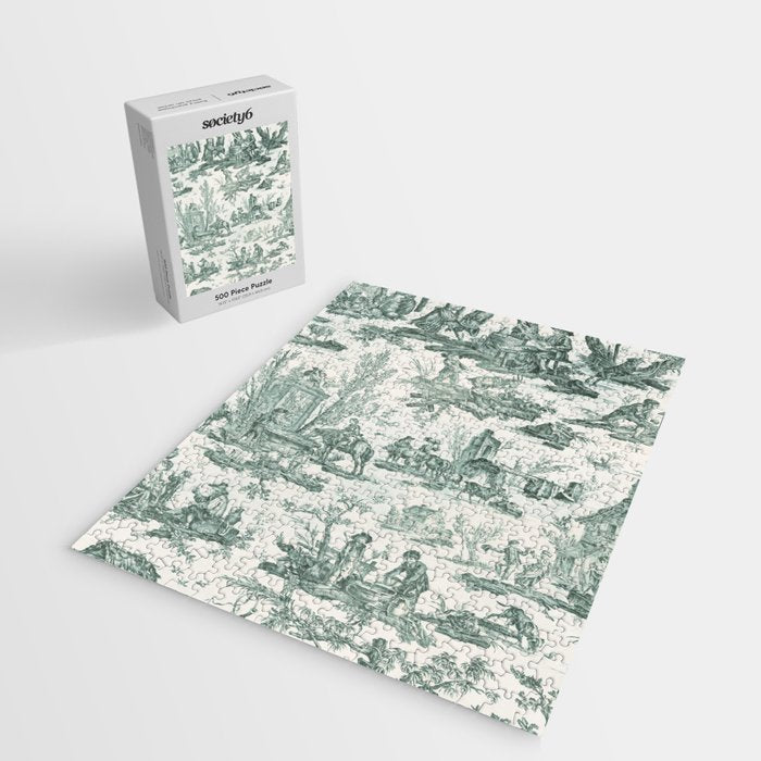 Vintage Green French Toile Landscape Jigsaw Puzzle Gallery Image 2