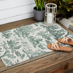 Vintage Green French Toile Landscape Outdoor Rug Gallery Image 2