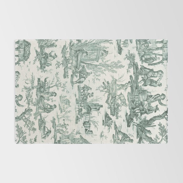 Vintage Green French Toile Landscape Rug Gallery Image 2