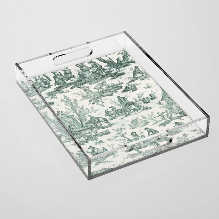 Vintage Green French Toile Landscape Acrylic Tray Gallery Image 1