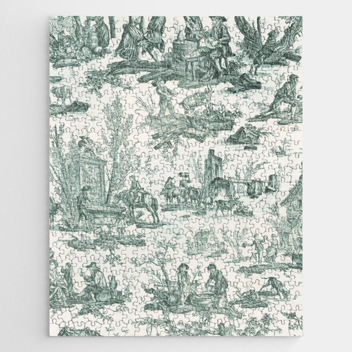 Vintage Green French Toile Landscape Jigsaw Puzzle Gallery Image 1