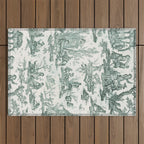Vintage Green French Toile Landscape Outdoor Rug Gallery Image 1