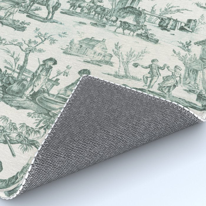 Vintage Green French Toile Landscape Rug Gallery Image 4