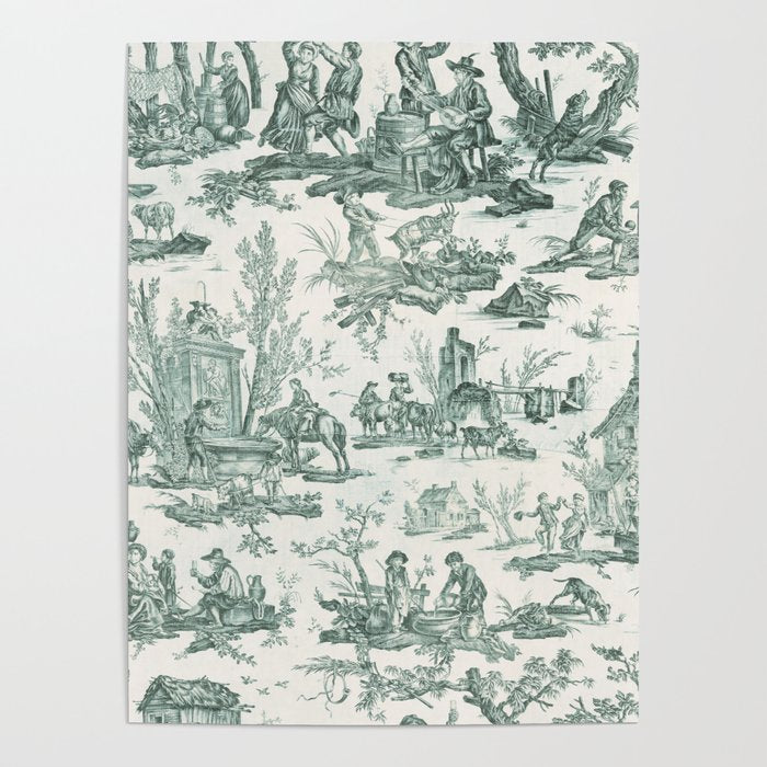 Vintage Green French Toile Landscape Poster Gallery Image 1