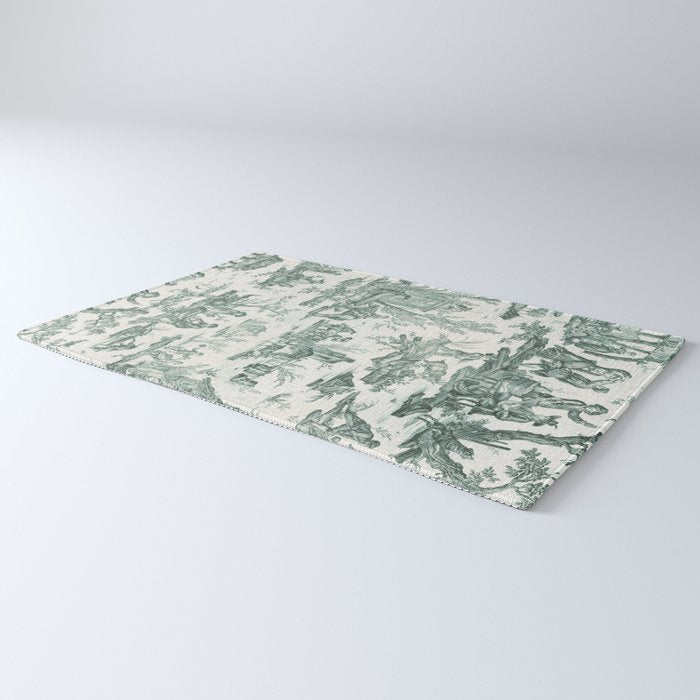Vintage Green French Toile Landscape Rug Gallery Image 3