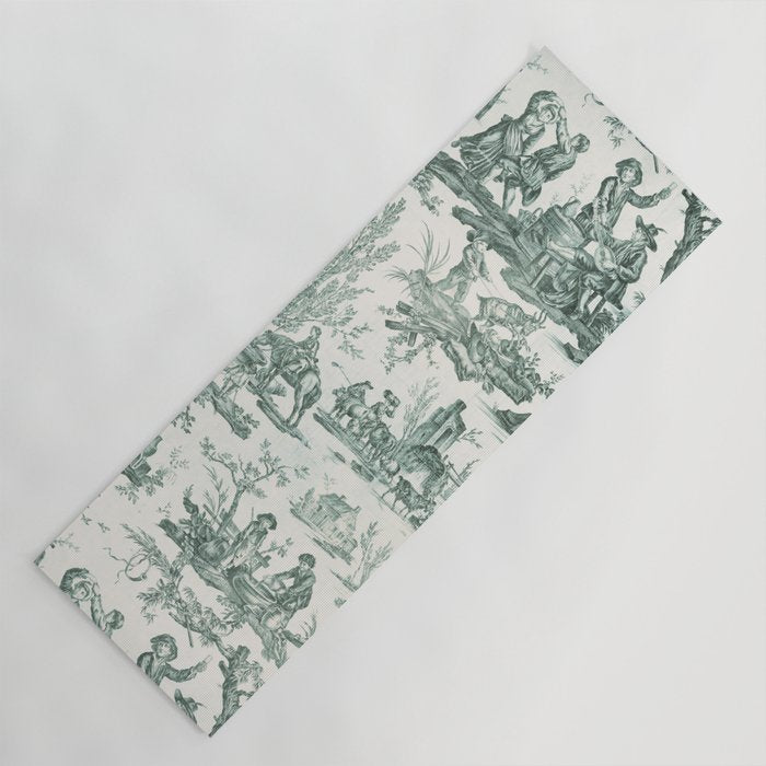 Vintage Green French Toile Landscape Yoga Mat