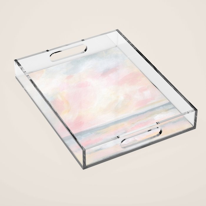 Patience - Pink and Gray Pastel Seascape Acrylic Tray Gallery Image 1