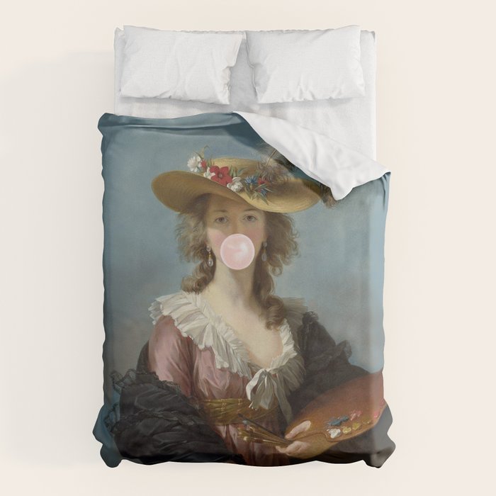 Bubble Gum Diva in a Straw Hat Duvet Cover Gallery Image 1