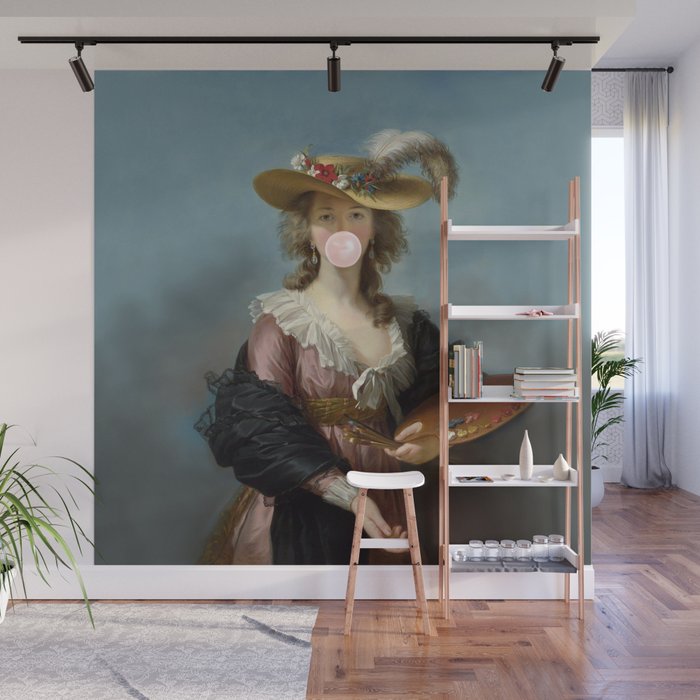 Bubble Gum Diva in a Straw Hat Wall Mural Gallery Image 1