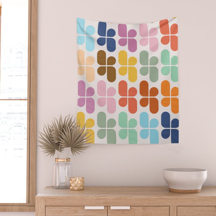Retro Shapes Geometry Pattern Wall Tapestry Gallery Image 2