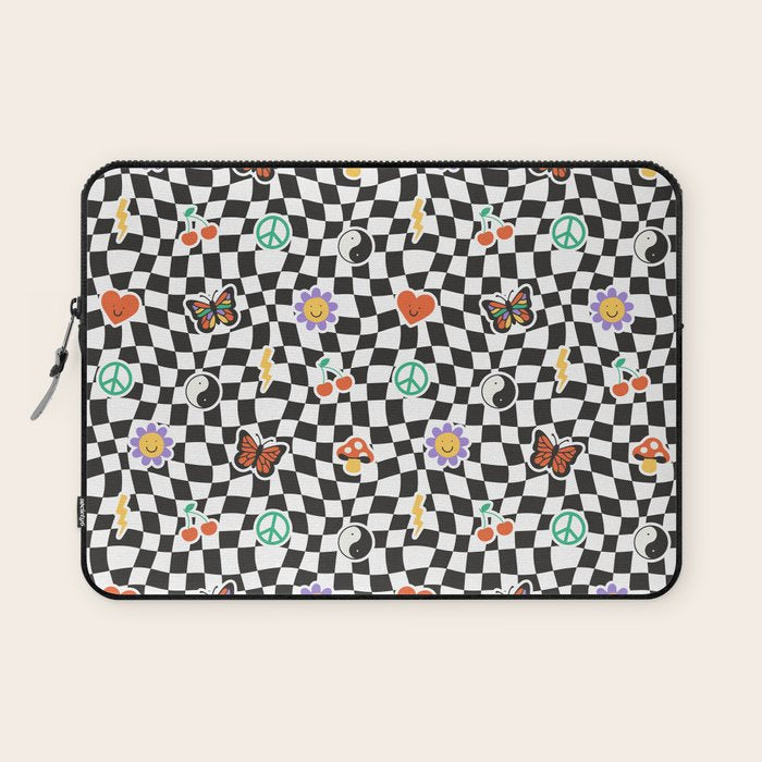 Funny retro cartoon sticker checkered pattern Laptop Sleeve Gallery Image 1