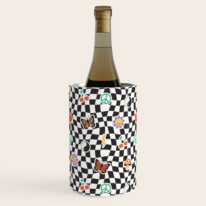 Funny retro cartoon sticker checkered pattern Wine Chiller Gallery Image 3