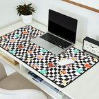 Funny retro cartoon sticker checkered pattern Desk Mat Gallery Image 2
