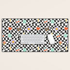Funny retro cartoon sticker checkered pattern Desk Mat Gallery Image 1