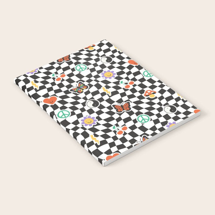 Funny retro cartoon sticker checkered pattern Notebook Gallery Image 2