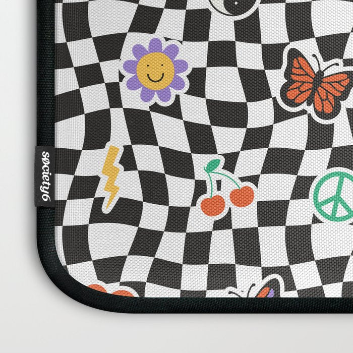 Funny retro cartoon sticker checkered pattern Laptop Sleeve Gallery Image 3