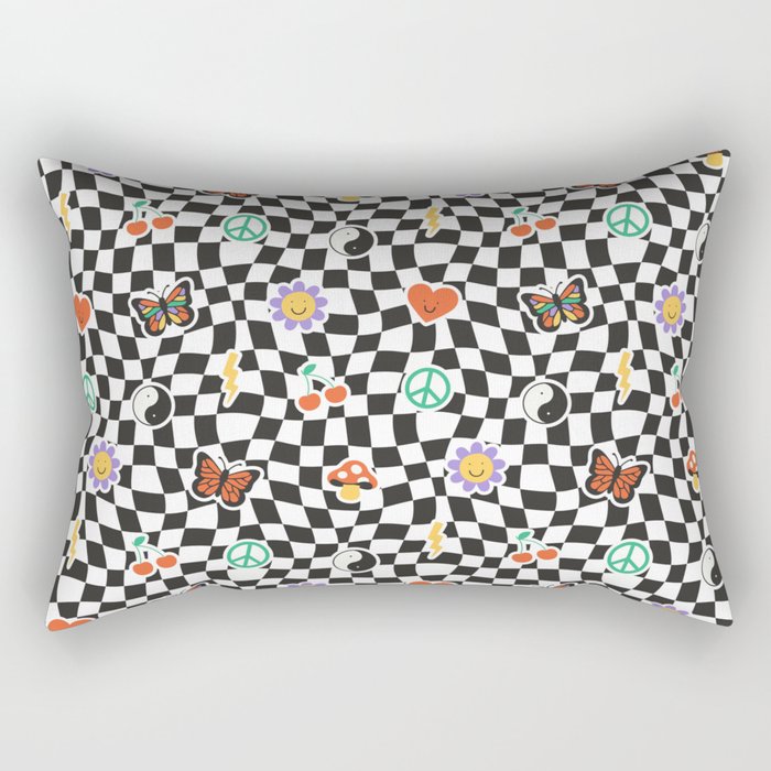 Funny retro cartoon sticker checkered pattern Rectangular Pillow Gallery Image 2