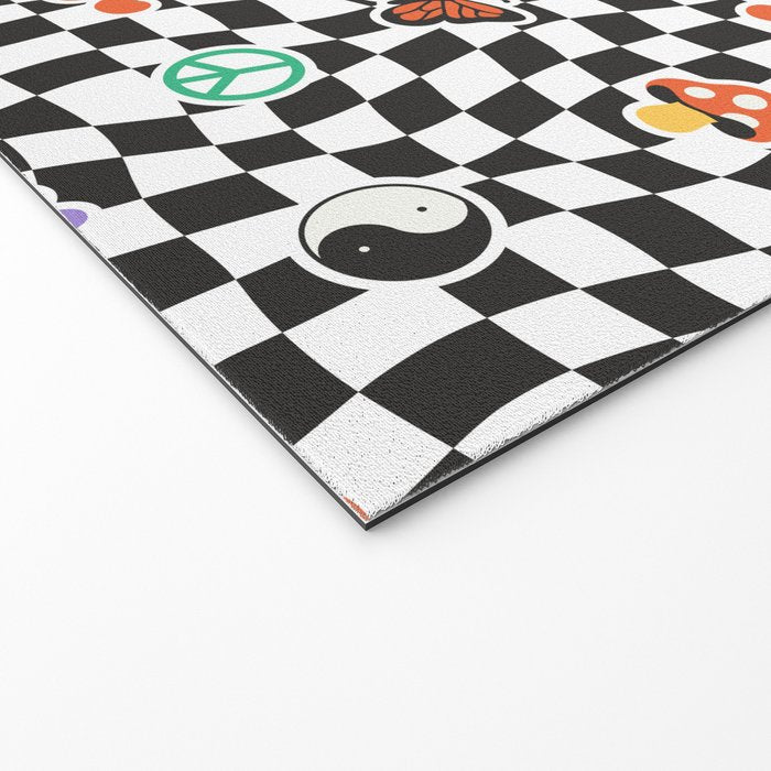 Funny retro cartoon sticker checkered pattern Welcome Mat Gallery Image 2