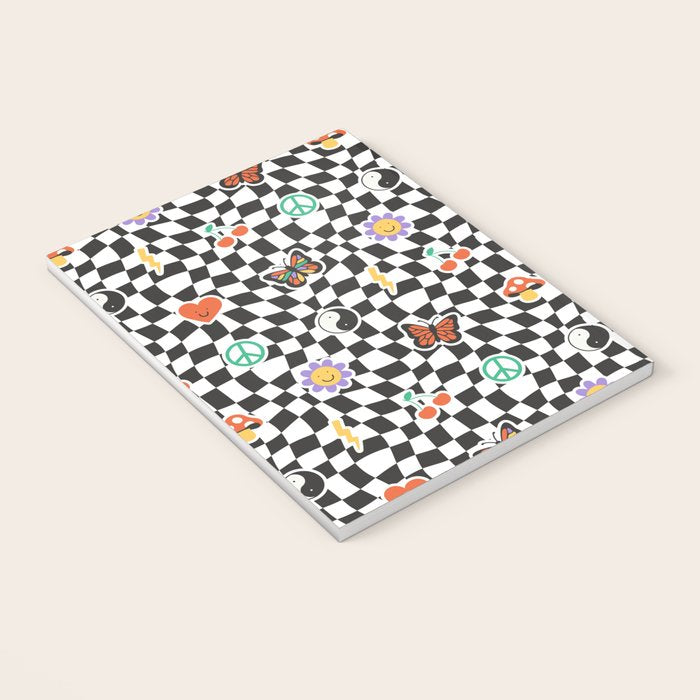 Funny retro cartoon sticker checkered pattern Notebook Gallery Image 3