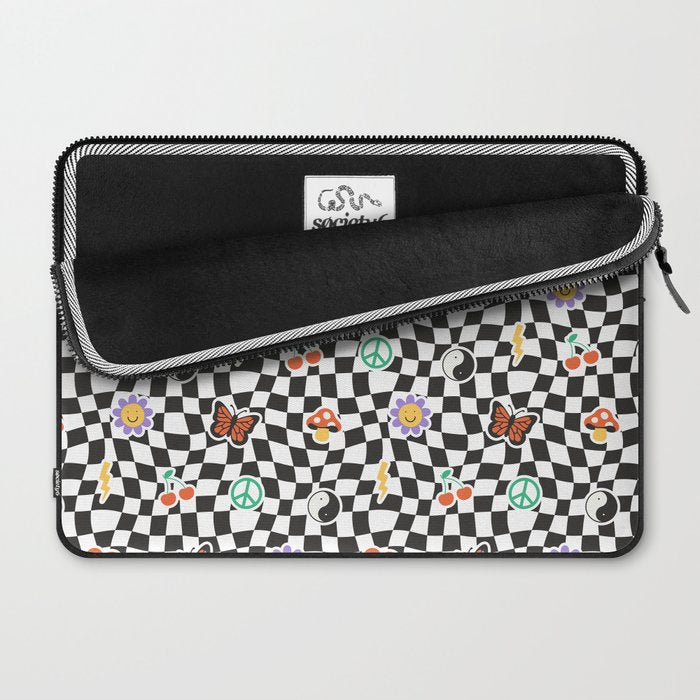 Funny retro cartoon sticker checkered pattern Laptop Sleeve Gallery Image 2