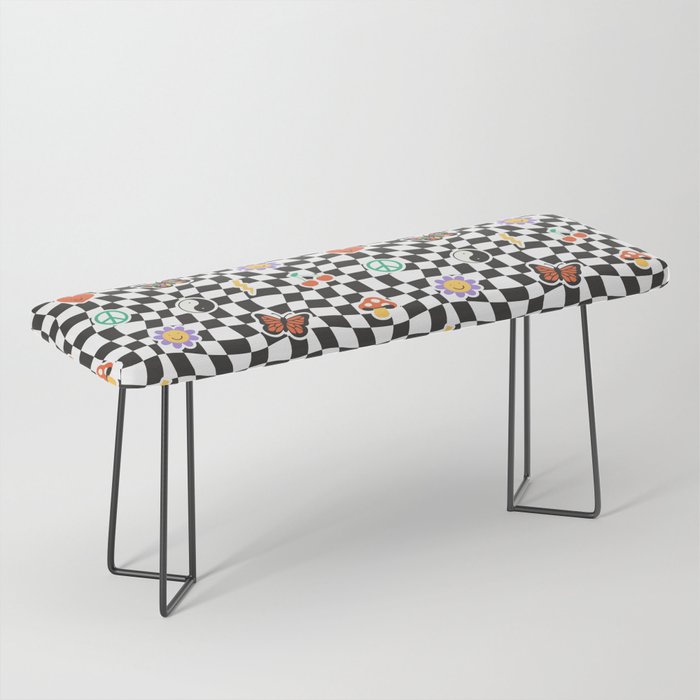 Funny retro cartoon sticker checkered pattern Bench Gallery Image 1