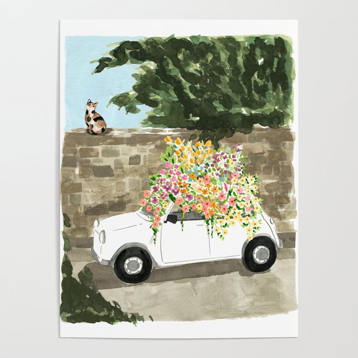 Floral Italian Car Poster Gallery Image 1